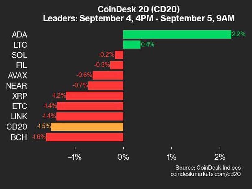 CoinDesk 20 Performance Update: Heavy Losses in APT and MATIC Lead the Index Lower