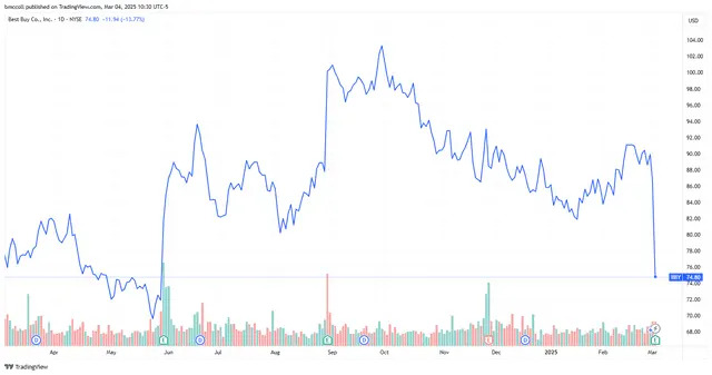 Best Buy Stock Sinks as Retailer Warns About Tariffs and Inflation